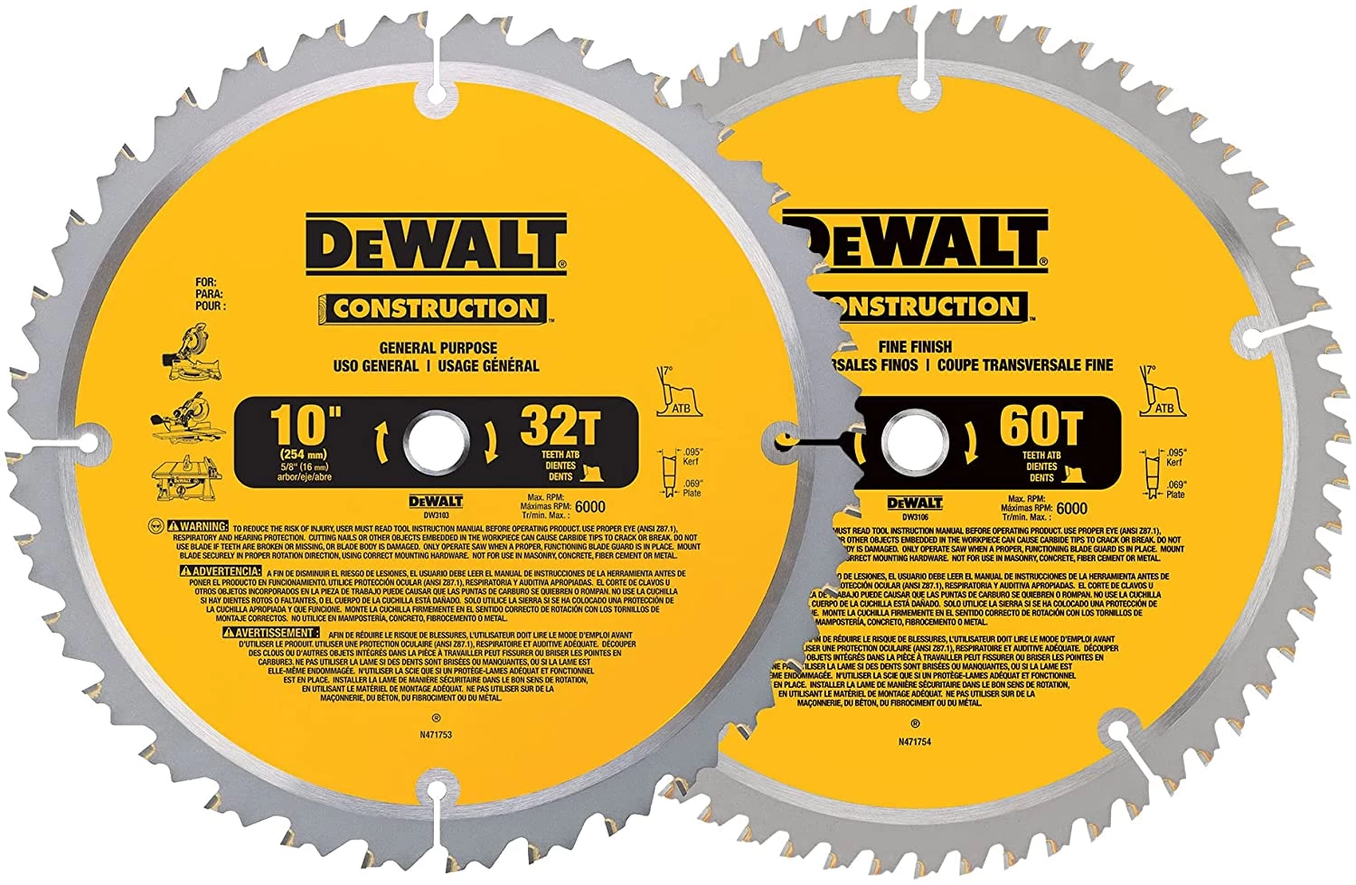 DeWalt DW3106P5 10" Saw Blade Combo Pack 3 DeWalt DW3106P5 10" Saw Blade Combo Pack